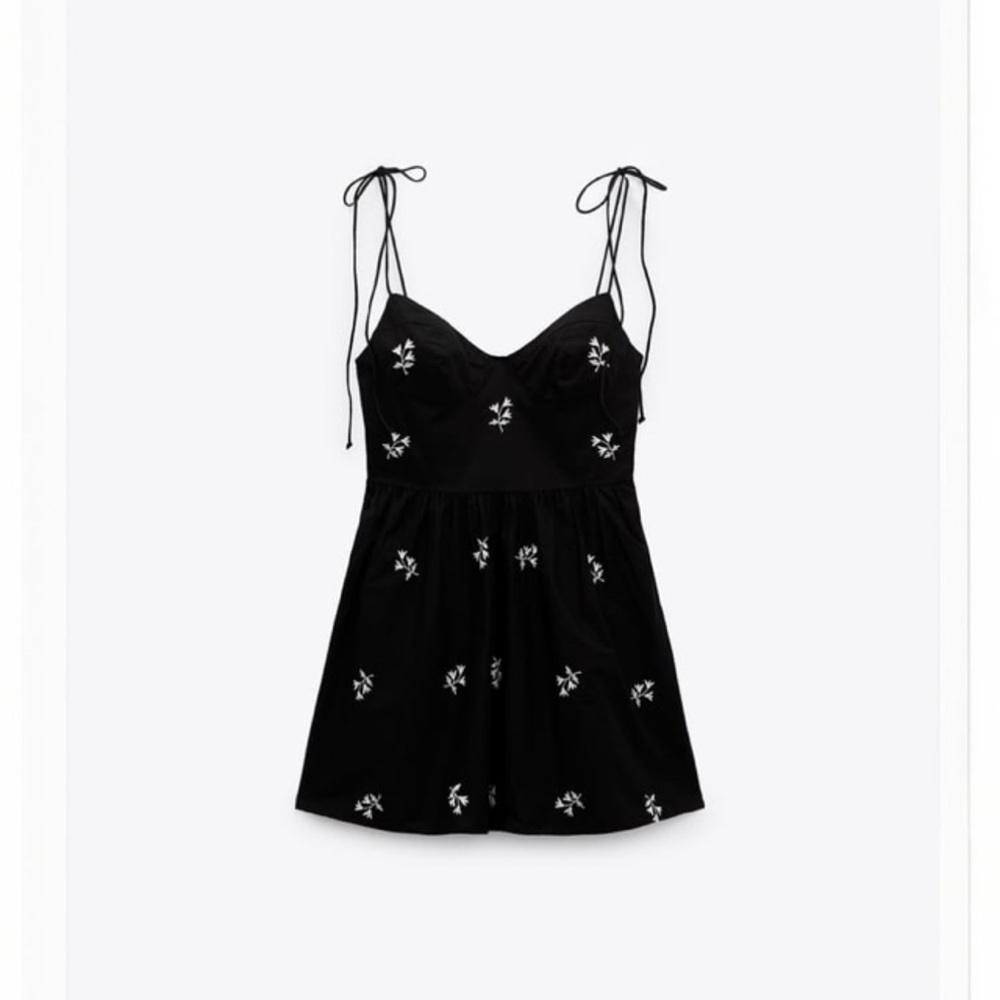 Zara Embroidered Floral Poplin Dress w/ Pockets